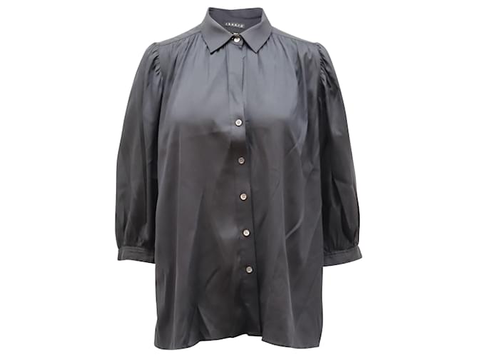 Theory Gathered Button Up Shirt in Black Silk  ref.899004