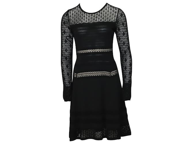 Diane Von Furstenberg Open Knit Long Sleeve Dress in Black Viscose Cellulose fibre  ref.899013