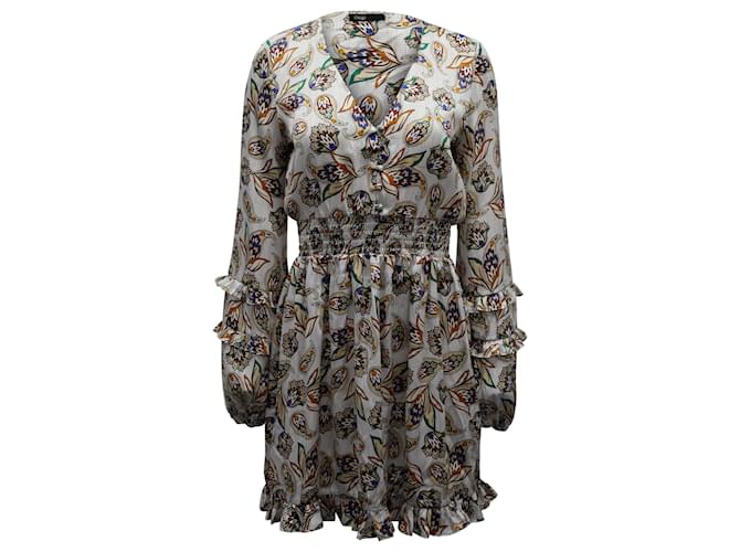 Maje Paisley-Print Shirred Waist Mini Dress in Multicolor Polyester Multiple colors  ref.899021