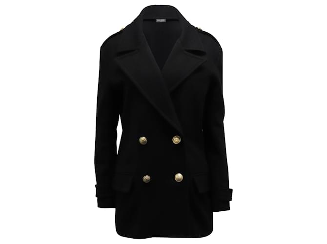Balmain Double-Breasted Coat in Black Wool  ref.899032