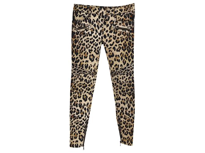 Pantalone Skinny Balmain Leopard in Cotone Stampa Animalier  ref.899035