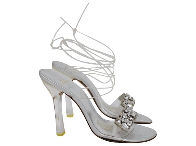 Stuart Weitzman Bejeweled High Heel Sandals in Clear PVC Silvery Plastic  ref.899052