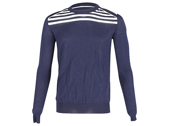 Balenciaga Striped Crew Neck Sweater in Navy Wool Blue Navy blue ref.899064 Joli Closet