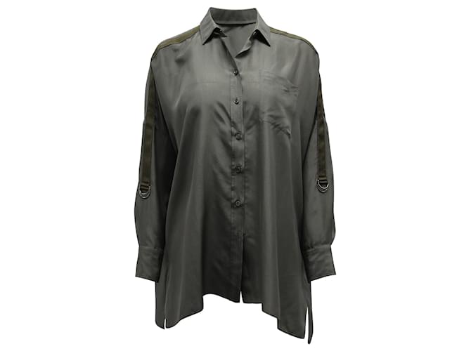 Brunello Cucinelli Button-Down-Hemd mit Monili-Verzierung aus olivgrüner Seide  ref.899065