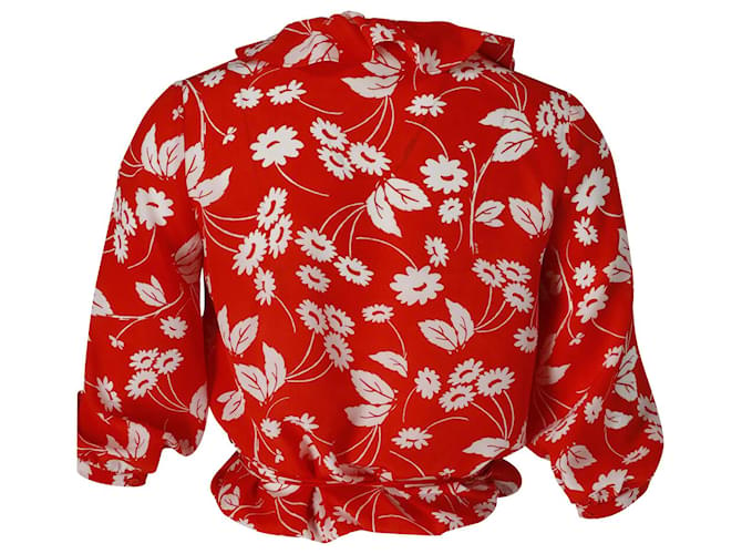 Autre Marque Rixo Ruffled Wrap Top in Red Floral Silk  ref.899079