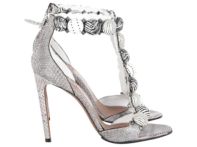 Alaïa Alaia Bombe 110 T-Bar Heel Sandals in Snakeskin-Embossed Leather  ref.899108