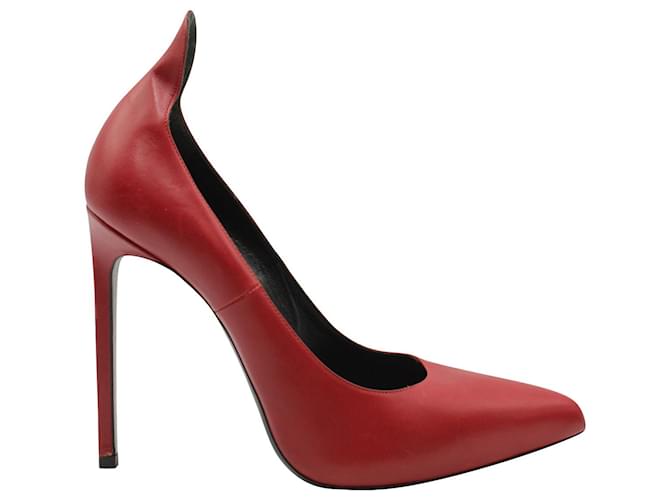 Zapatos de salón con punta en punta de Saint Laurent en piel de becerro roja Burdeos Cuero  ref.899791