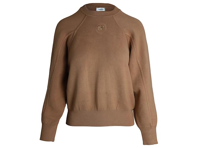 Sandro Knitted Logo Sweatshirt in Brown Cotton  ref.899792