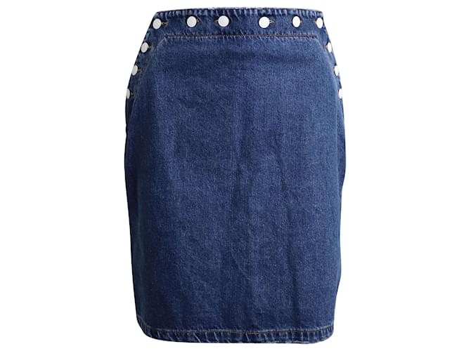 MSGM Button Detail Pencil Skirt in Blue Cotton Denim  ref.899803
