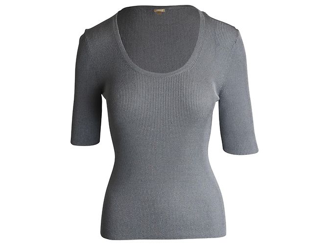 Michael Kors Collection Metallic-Rippstrickoberteil aus silberner Viskose Metallisch