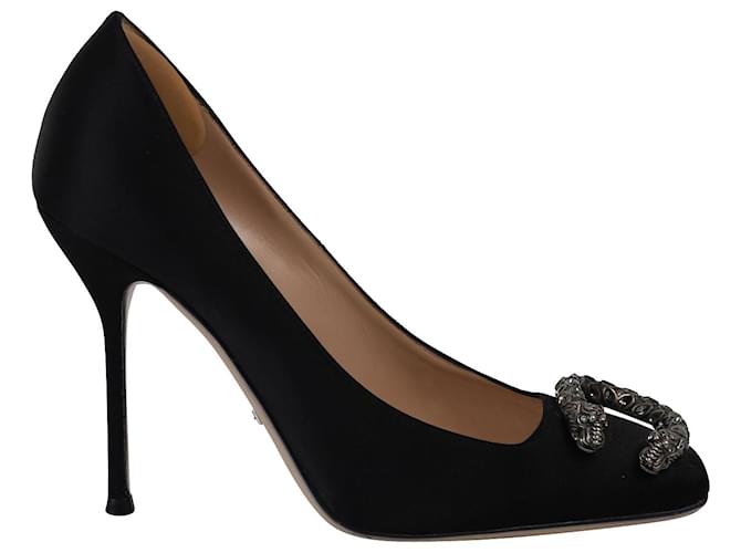 Sapatos ornamentados Gucci Dionysus em cetim preto  ref.899817