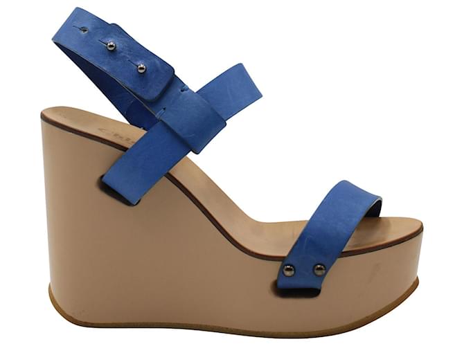 Chloé Chloe High Heel Wedge Sandals in Blue Leather  ref.899821