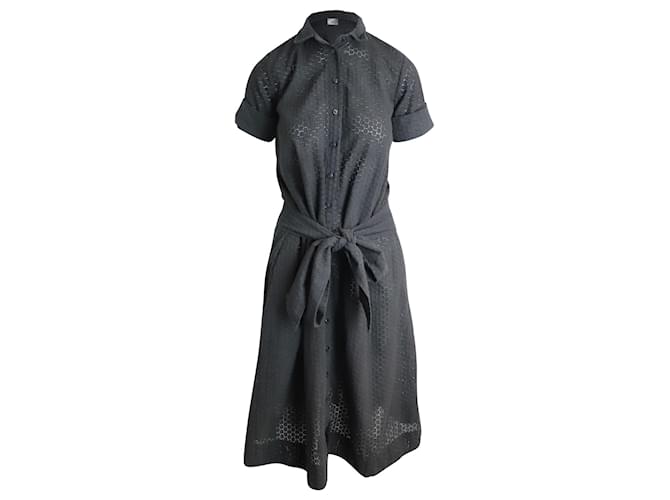 Lisa Marie Fernandez Eyelet Belted Shirt Dress in Black Cotton  ref.899844