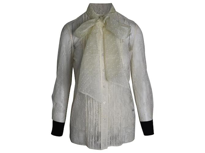 Blusa con lazo de encaje Chantilly de Tory Burch en encaje de poliamida color crema Blanco Crudo  ref.899867