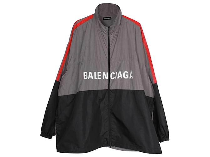 Balenciaga Logo-Print Shell Track Jacket In Grey Nylon Polyamide  ref.899875