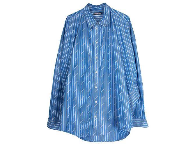 Camicia Button Down con logo a righe Balenciaga in cotone azzurro