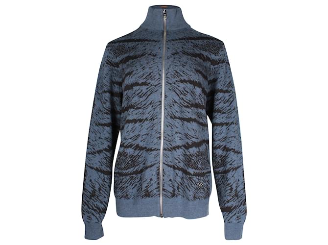Louis Vuitton Cardigan zippé à imprimé animalier en laine bleue  ref.899886