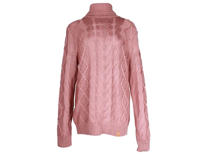 Suéter de gola alta Tod's Cable-Knit em lã merino rosa  ref.899903