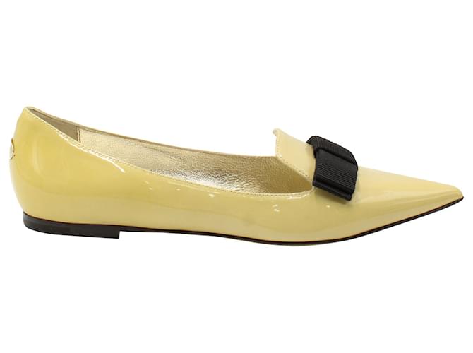 Jimmy Choo Gala Bow Pointed Flats in Yellow Patent Leather  ref.899904
