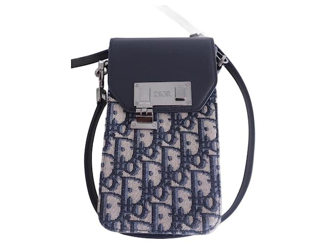 Men's Dior shoulder bag Black Blue Leather Cloth ref.899952 - Joli