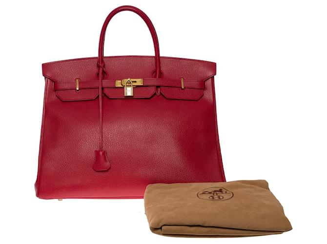 Hermès Bolsa Hermes Birkin 40 em couro vermelho - 101216  ref.900050