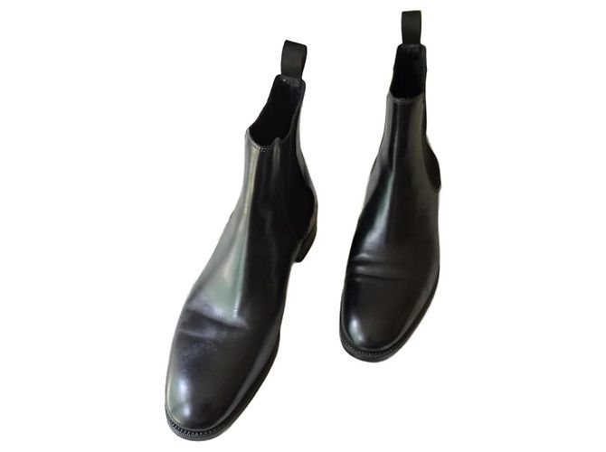 Santoni Black Leather Boots 43
