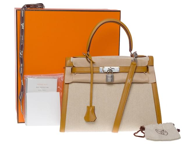 Hermès Hermes Kelly bag 28 in Beige Canvas - 101219 Cloth  ref.900081