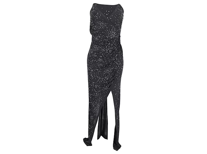 Balmain Studded High Slit Gown in Black Viscose Cellulose fibre  ref.900126