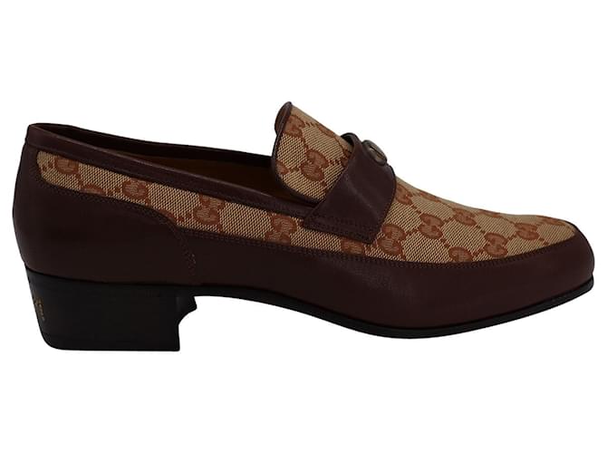 Gucci Printed Monogrammed Coated-Canvas Loafers in Brown Leather   ref.900162