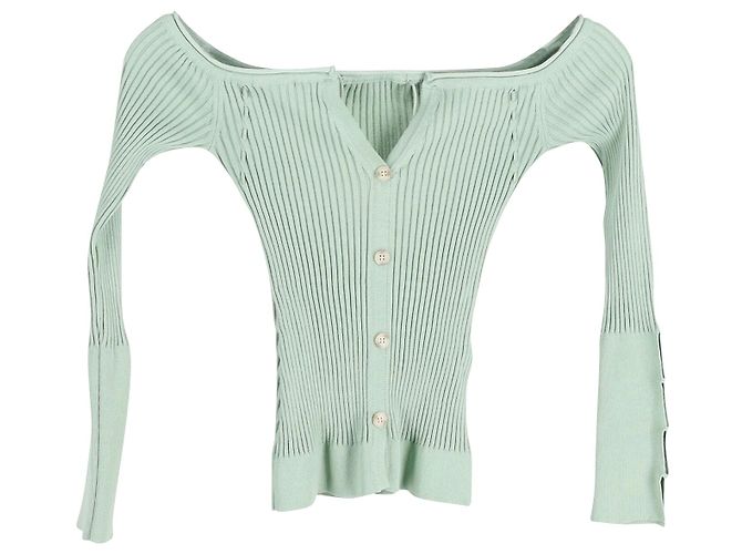 Jacquemus Tordu Cold-Shoulder-Rippenstrick-Cardigan aus grüner Viskose