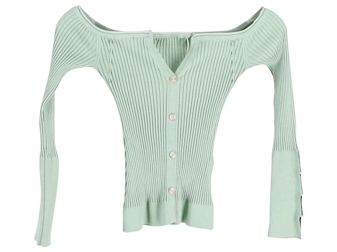 Jacquemus Tordu Cold-Shoulder Ribbed-Knit Cardigan in Green Viscose Cellulose fibre  ref.900184