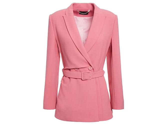 Autre Marque Saloni Maxima Double-Breasted Belted Crepe Blazer in Pink Viscose Polyester  ref.900196