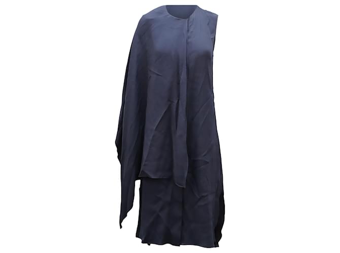 Adam Lippes Cape Dress in Navy Blue Viscose Cellulose fibre  ref.900223