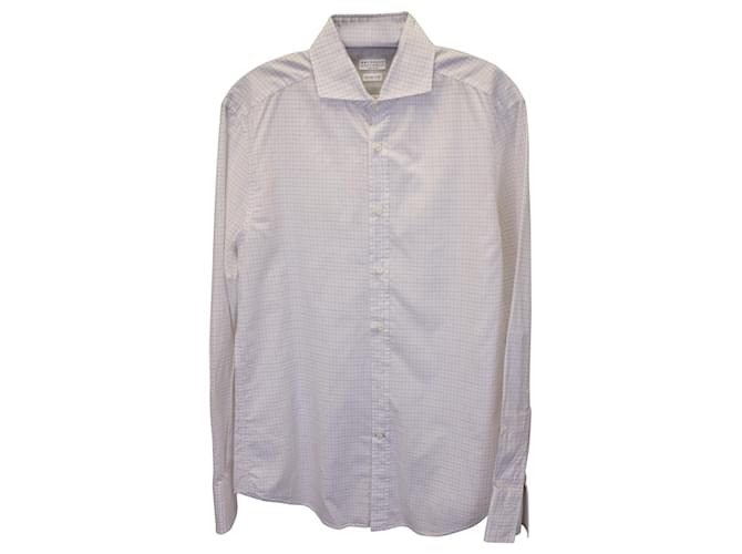 Brunello Cucinelli Camisa xadrez slim fit em algodão branco  ref.900229