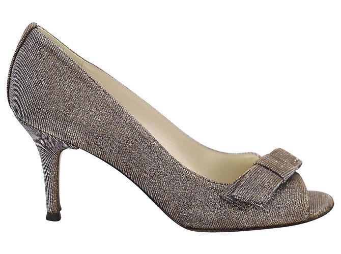 Stuart Weitzman Peep-Toe-Schleifendetail-Absätze aus silbernem Polyester