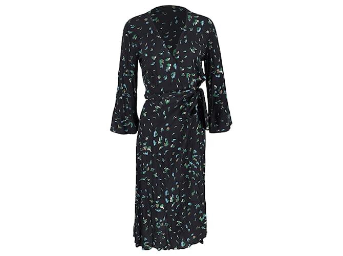 Ganni Bluebell Print Wrap Dress in Floral Print Viscose Cellulose fibre  ref.900233