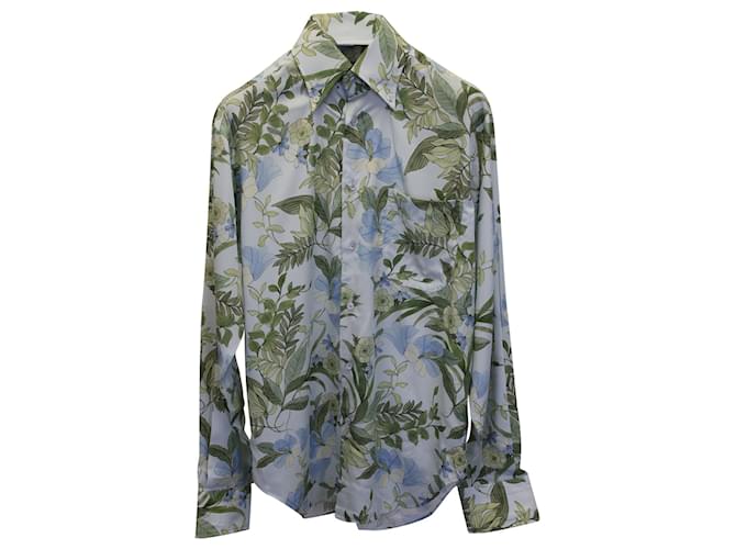 Tom Ford Camicia Fluid Fit con Stampa Floreale Vintage in Lyocell Blu e Verde  ref.900235