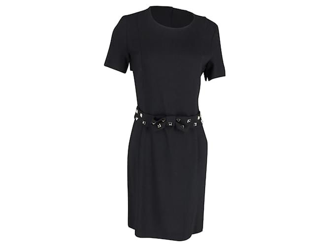 Moschino Studded Bow Belt Mini Dress in Black Polyester  ref.900327
