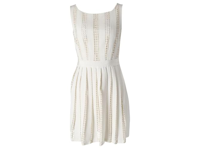 Moschino Perforated Pleated Dress in Cream Cotton White  ref.900341