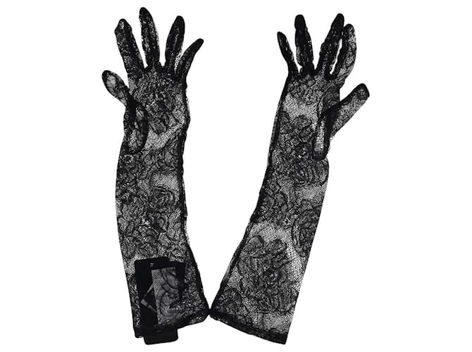 Dolce & Gabbana Evening Lace Gloves in Black Polyester   ref.900346