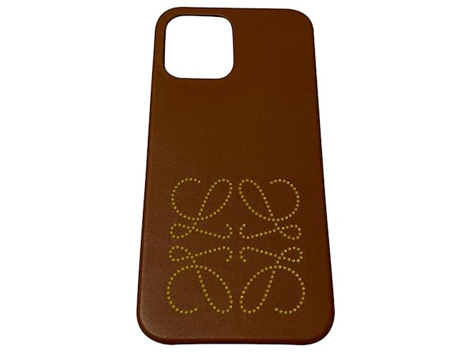 Loewe Brand Phone Cover for iPhone 12 Pro Max in Calfskin Leather Brown Pony-style calfskin  ref.900351