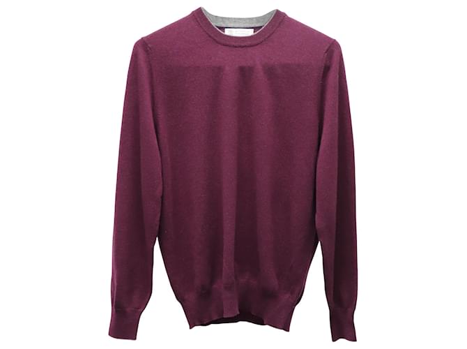 Brunello Cucinelli Crewneck Sweater in Burgundy Cashmere Dark red Wool  ref.900353