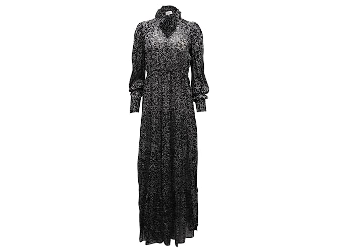 Ba&sh Alegria - Robe longue en georgette imprimée métallisée à fil coupé en viscose noire Fibre de cellulose  ref.900361