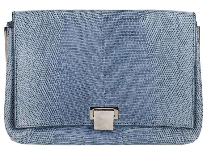 The Row Croc-Embossed Clutch in Light Blue Leather  ref.900371