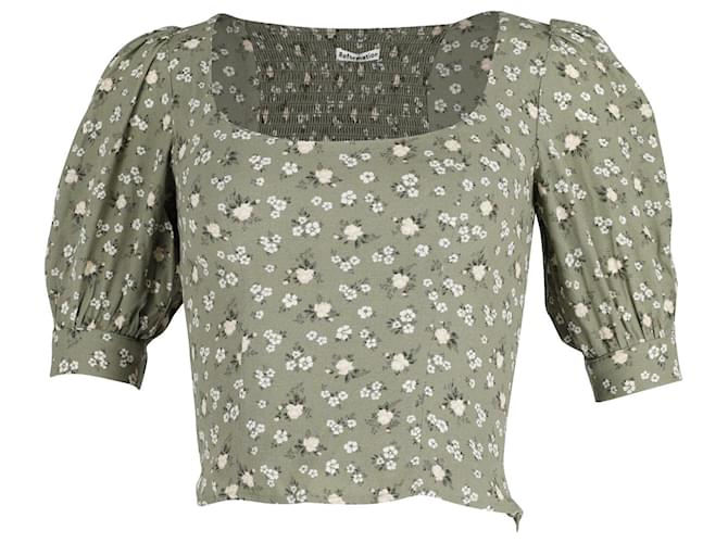 Reformation Cave Top with Floral Print in Green Khaki Viscose Cellulose fibre  ref.900390