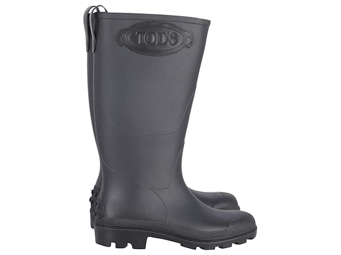 Tod's Raised-Logo Rain Boots in Black Polyurethane Plastic  ref.900405
