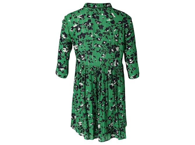 Ba&Sh Mini abito con gonna arricciata a fiori con bottoni sul davanti in viscosa verde Fibra di cellulosa  ref.900411