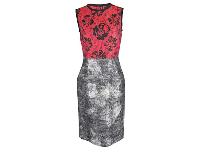 Dolce & Gabbana Vestido Sem Mangas Estampado em Acetato Vermelho e Prata Fibra de celulose  ref.900422