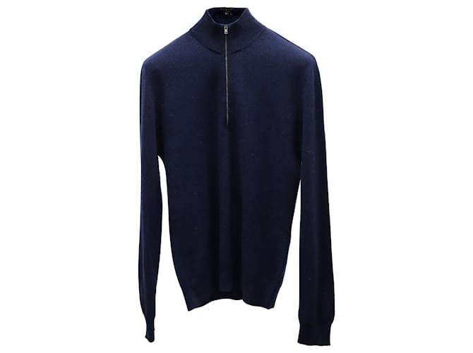 Theory Half Zip Pullover in Navy Blue Cashmere  Wool  ref.900425