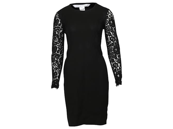 Diane Von Furstenberg Zarita Bodycon Dress with Lace in Black Acetate Cellulose fibre  ref.900434